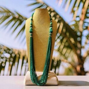 Turquoise Beaded Necklace Ceramic beads with Seed bead glass NWOT